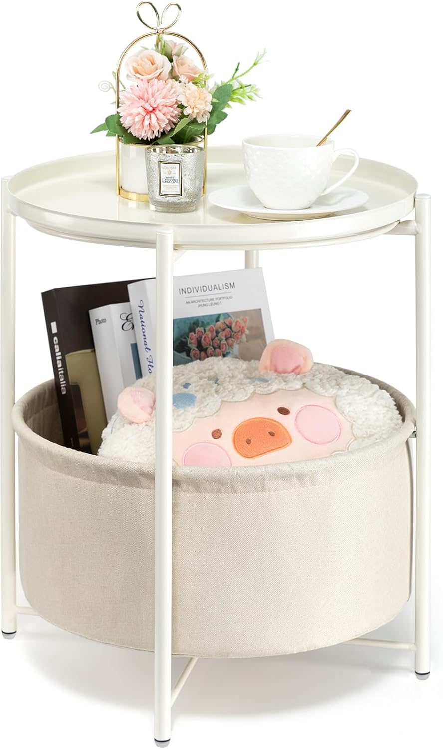 danpinera Round Side Table with Removable Tray for Any Room