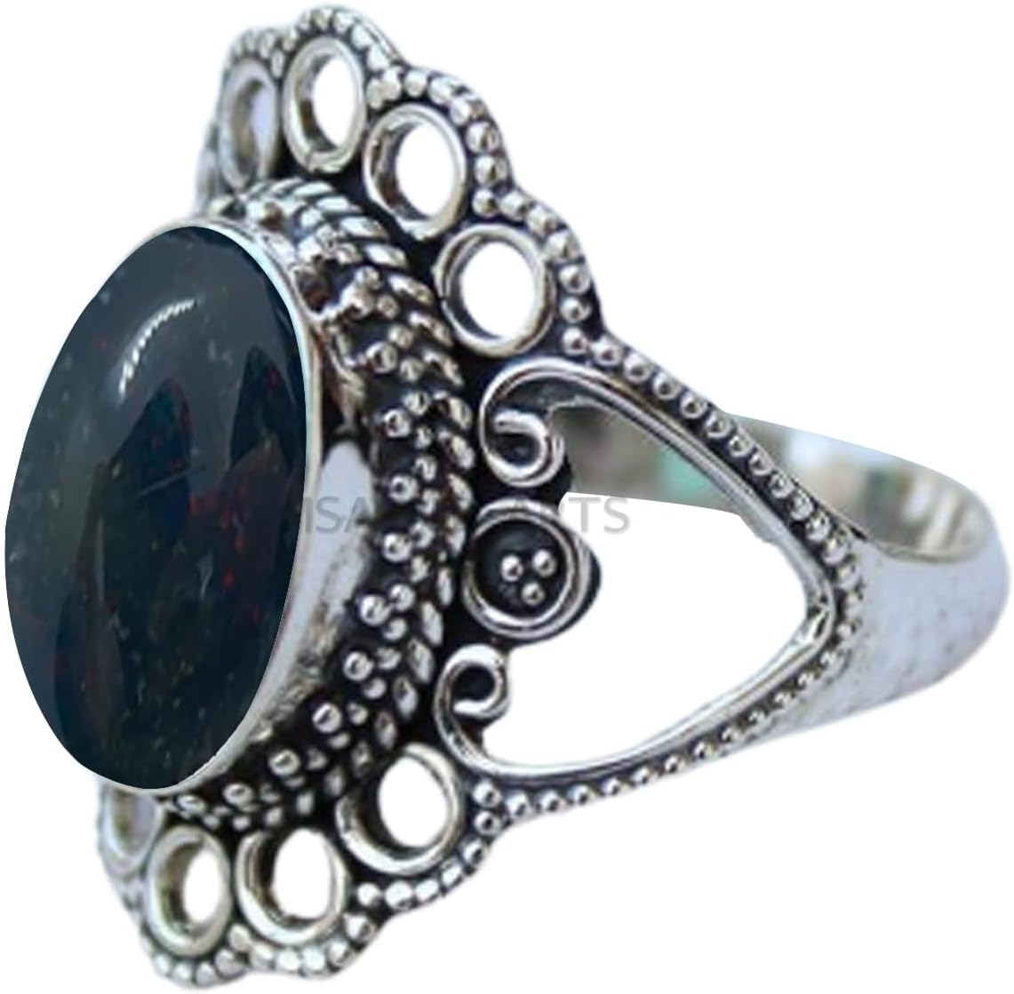 Solid 925 Sterling Silver Ring with Genuine Black Onyx Gemstone
