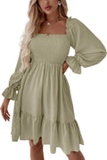 LYANER Square Neck Lantern Sleeve Ruffle Shirred Flowy Mini Dress soft