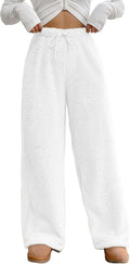 Womens Fuzzy Plush Pajama Pants Wide Leg - Cozy Teddy Lounge