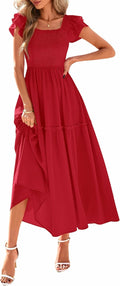 Smocked Summer Dresses for Women Midi Sundress - Flowy Tiered Fit