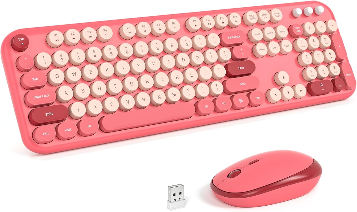 KNOWSQT Wireless Keyboard and Mouse Combo - Retro Cute Design