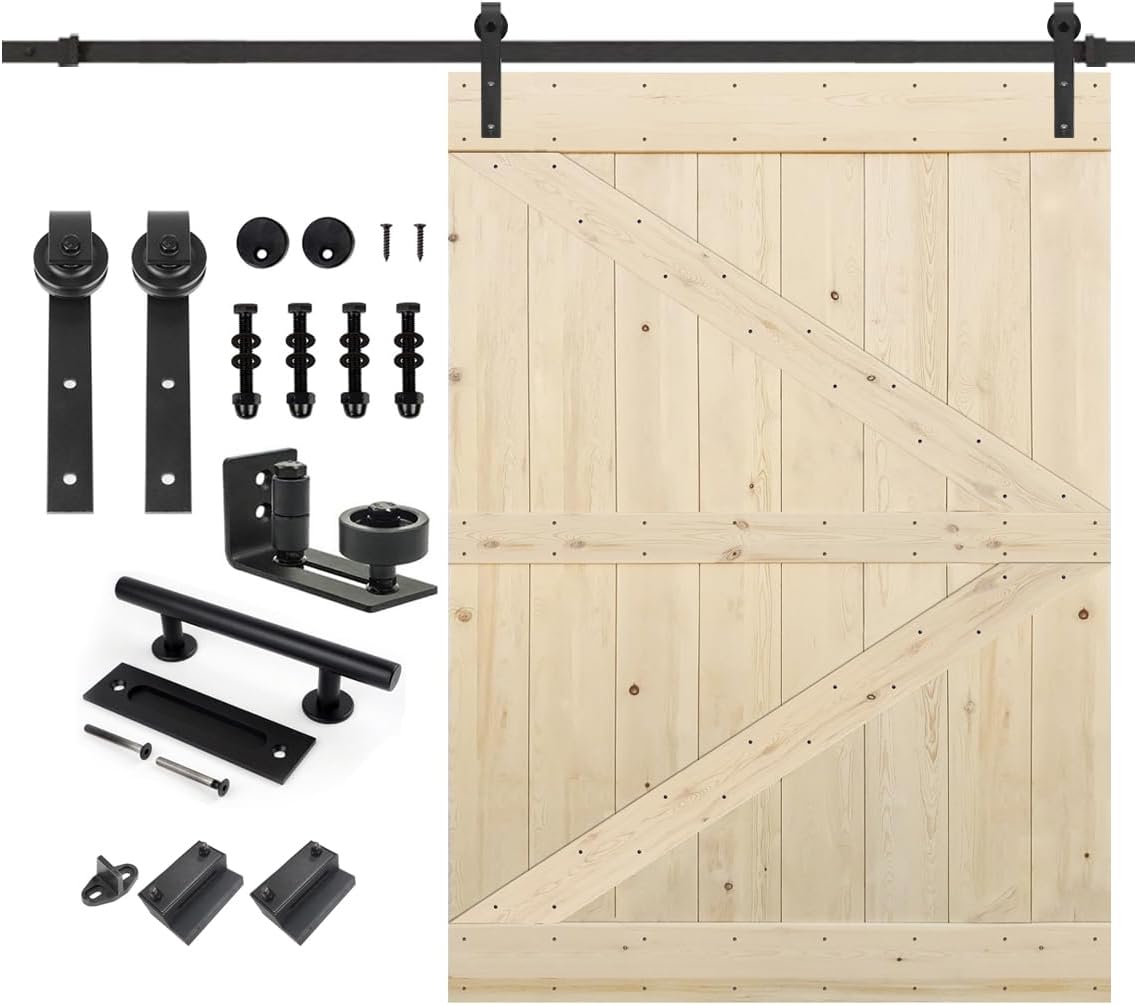 Unfinished Knotty Barn Door 60 in. x 84 in. with Hardware Kit