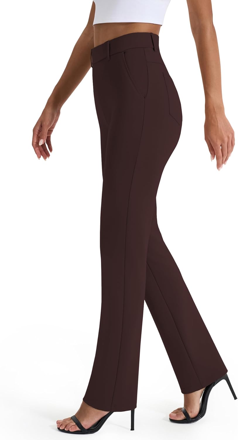 AFITNE Women's Dress Pants: Stretchy Straight Leg Yoga Slacks