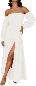 Boho Off Shoulder Smocked High Waist Tiered Maxi Dress - Flowy Chic