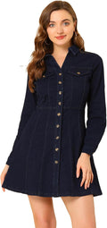 Allegra K Denim Dress Button Down A-line Mini - Flattering Fit