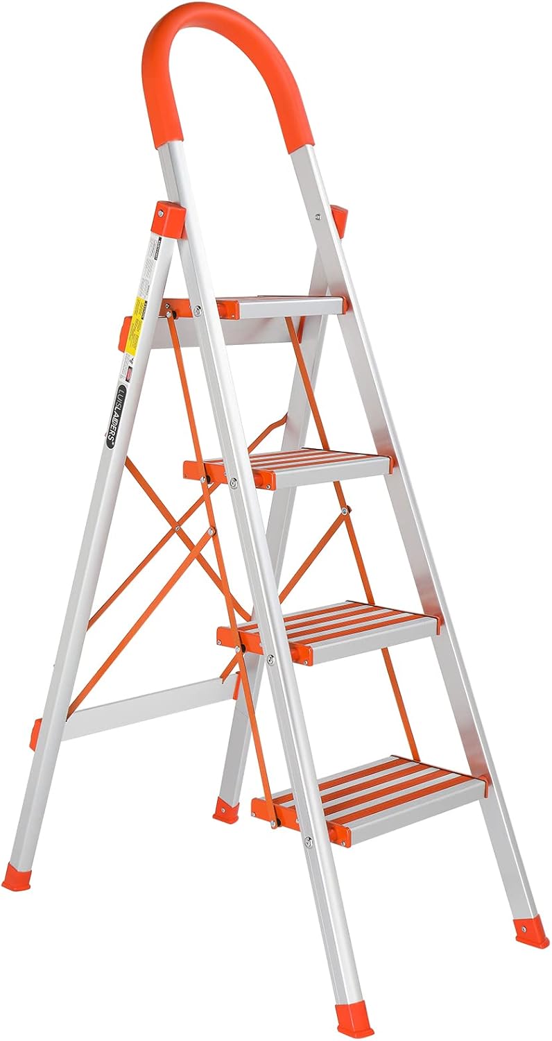 LUISLADDERS Lightweight 4 Step Folding Ladder for Home Use