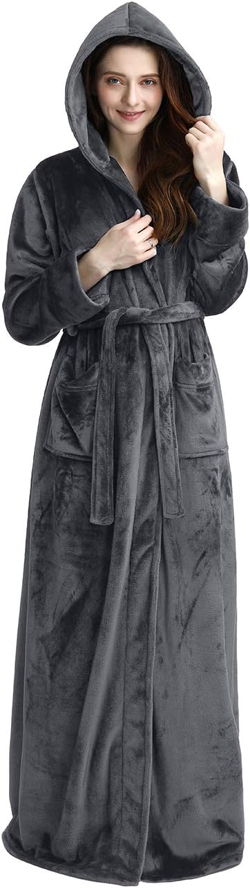 iCREAT Womens Long Hooded Bathrobe Fleece for Cozy Comfort