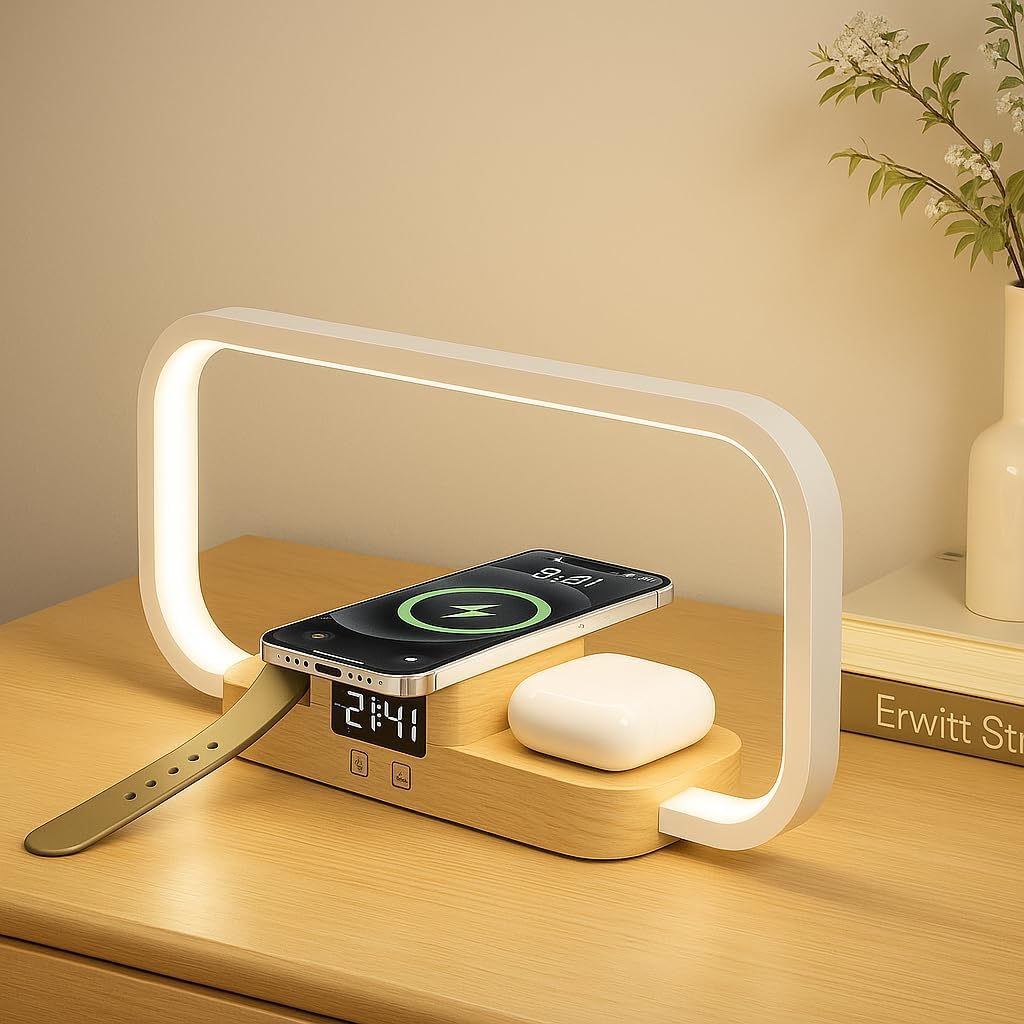 LED Bedside Lamp with Wireless Charger and Touch Control Features