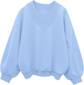 V Neck Oversized Sweatshirt for Women - Casual Loose Pullover