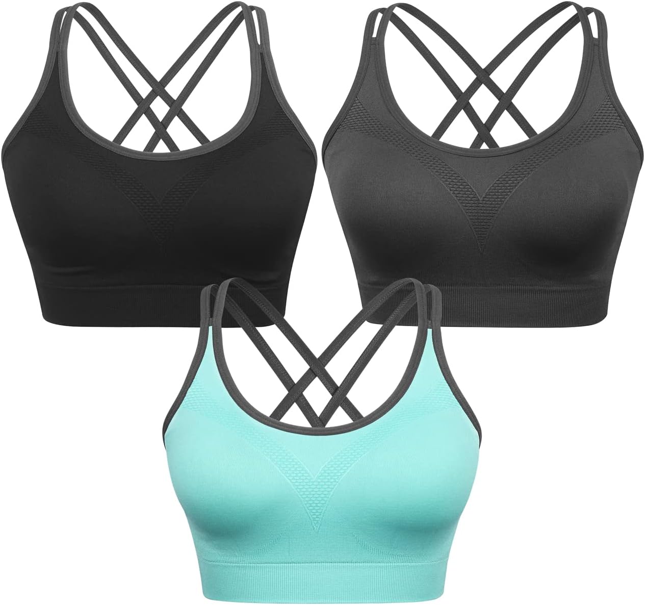 VEQKING Strappy Cross Back Sports Bra - Removable Padded Support
