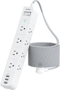 10 ft Extension Cord Power Strip Surge Protector - 8 Widely Outlets, 3