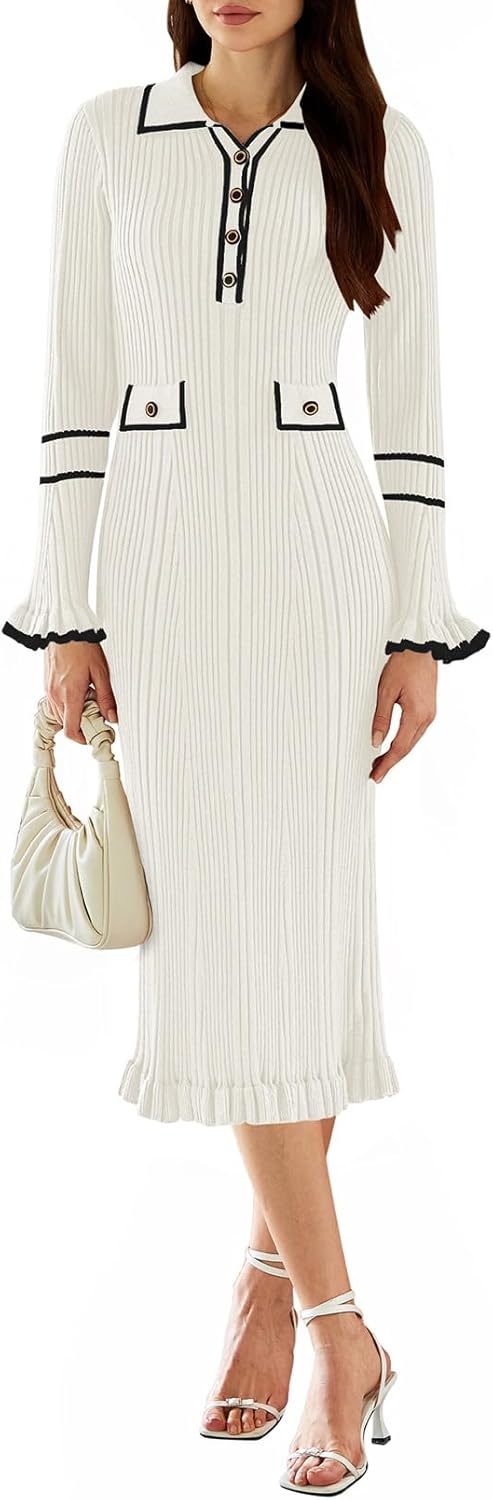Pink Queen Women's V Neck Bodycon Sweater Dress for Fall Style