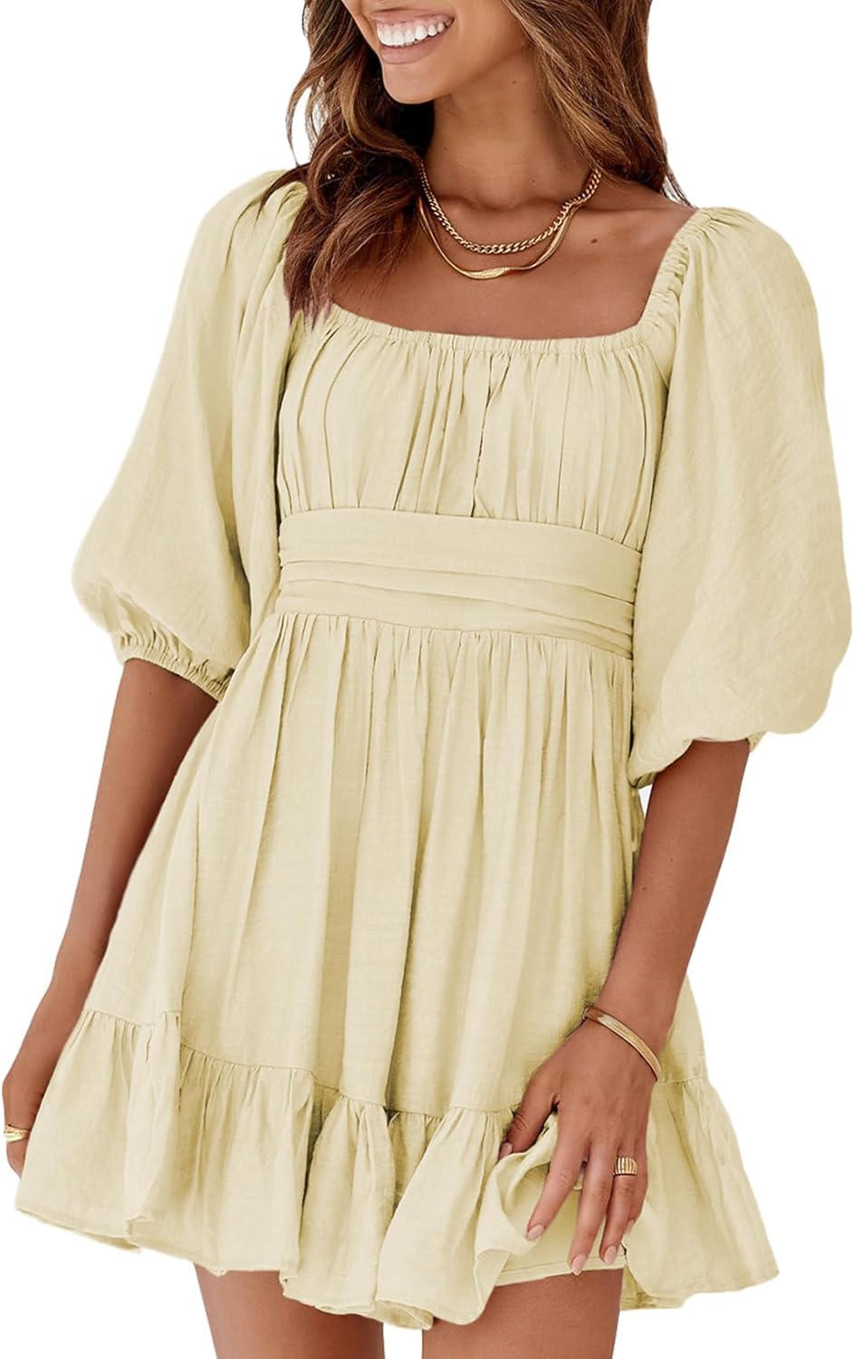 Dokotoo Womens Summer Dresses Square Neck Tie Back Casual Style