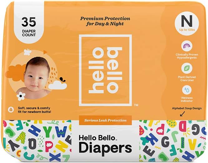 Hello Bello Newborn Diapers, 35ct - Alphabet Soup Design, Ultra-Soft