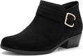 Athlefit Women's Chunky Low Heel Ankle Boots - PU Pointed Toe