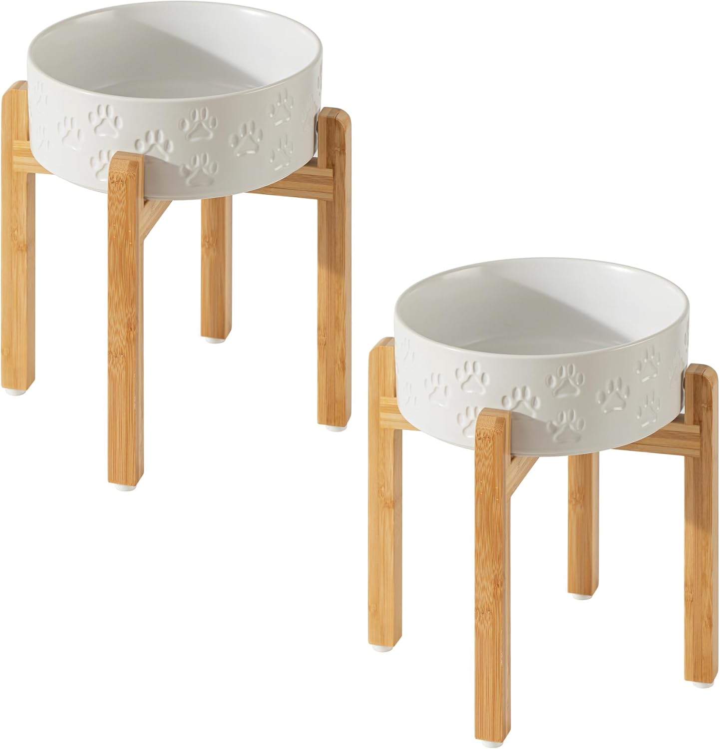 Elevated Ceramic Dog Bowls Set for Large Dogs with Bamboo Stand