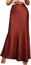 Womens Fall Mermaid Satin Maxi Skirt - Elegant High Waist Fit