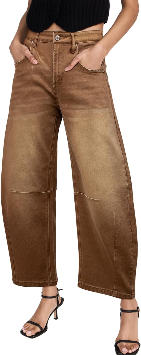 Sidefeel Women's Barrel Jeans: Vintage Mid Rise Y2K Style