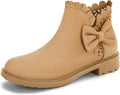 Girls Faux Suede Bow Ankle Boots - Ruffled Chunky Heel