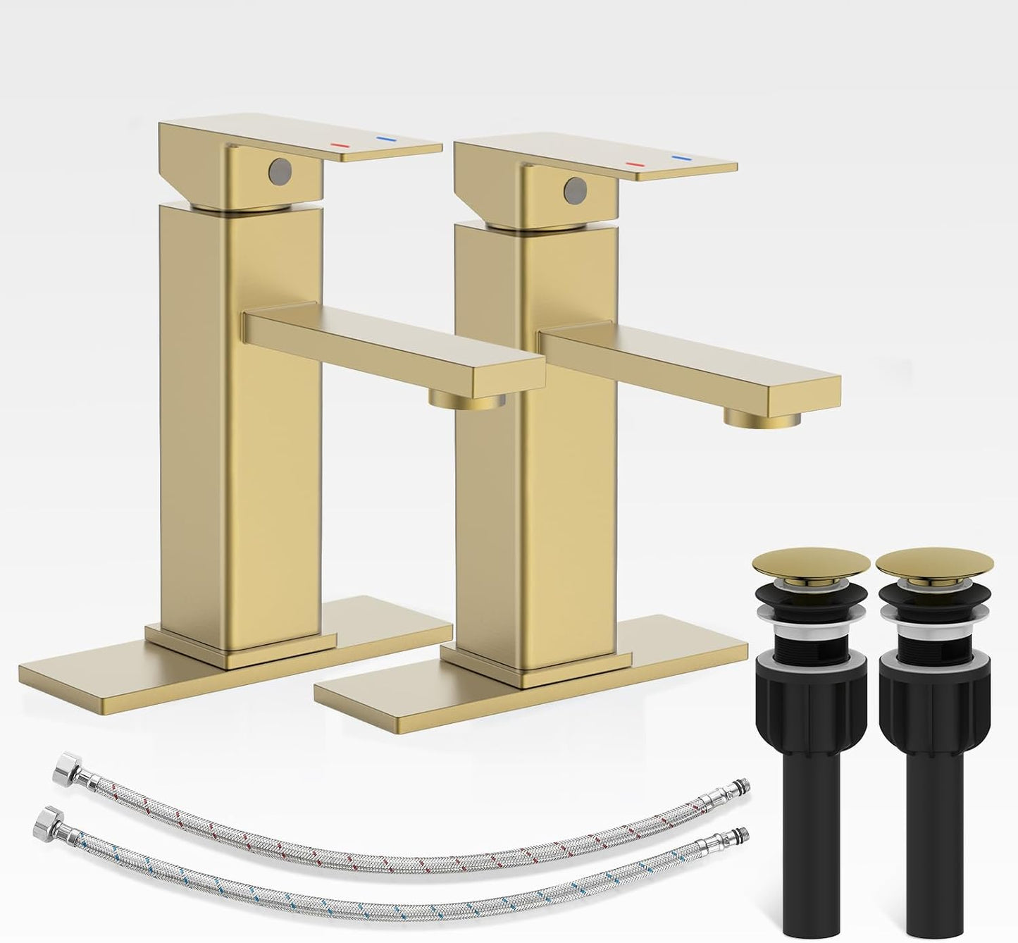 Brushed Gold Bathroom Sink Faucet Set with Pop-up Drain and Cover