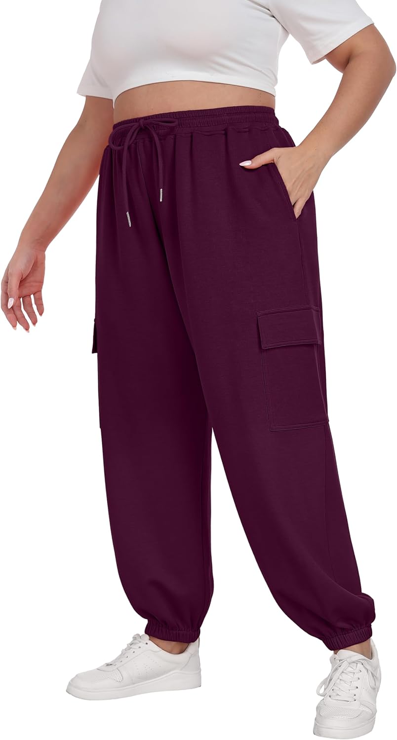 Plus Size Cargo Sweatpants for Women with Adjustable Drawstring