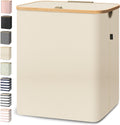 Laundry Hamper with Lid and Bamboo Handles - Tall 36 Gal Beige