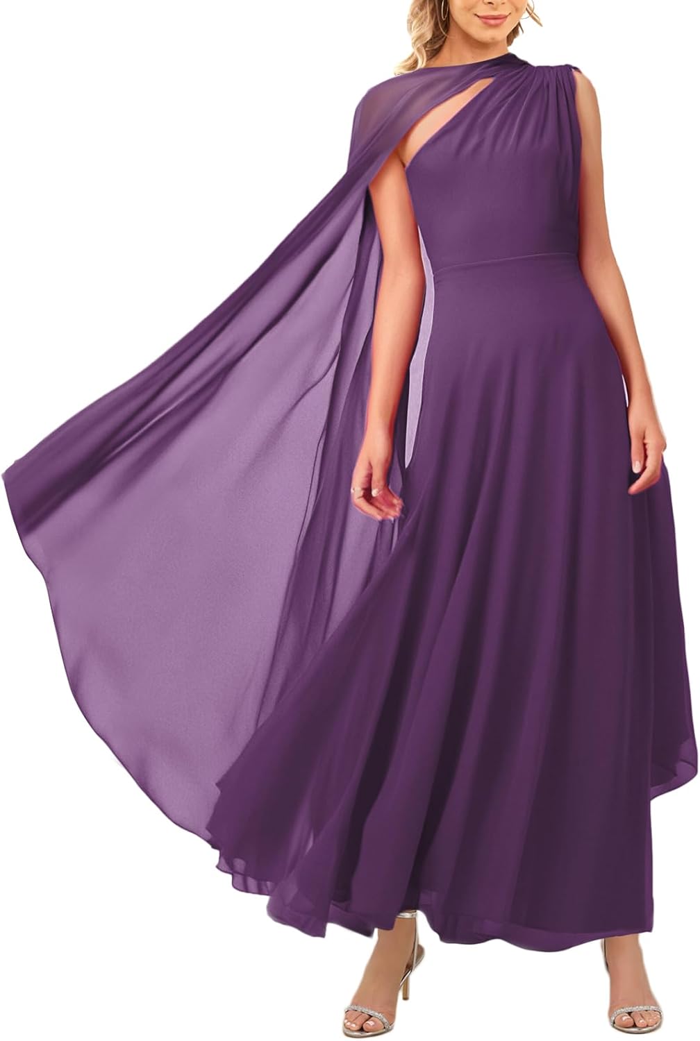 Elegant Evening Gowns for Women - Flowy Maxi Dress with Cape