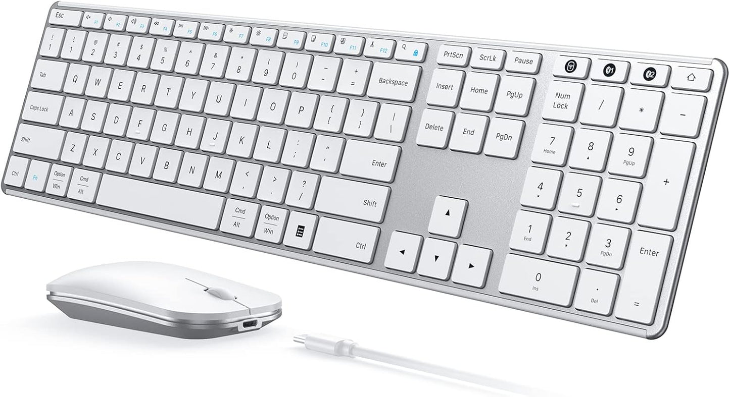 seenda Wireless Keyboard & Mouse Combo - Multi-Device Rechargeable, Win/Mac/iPad, White