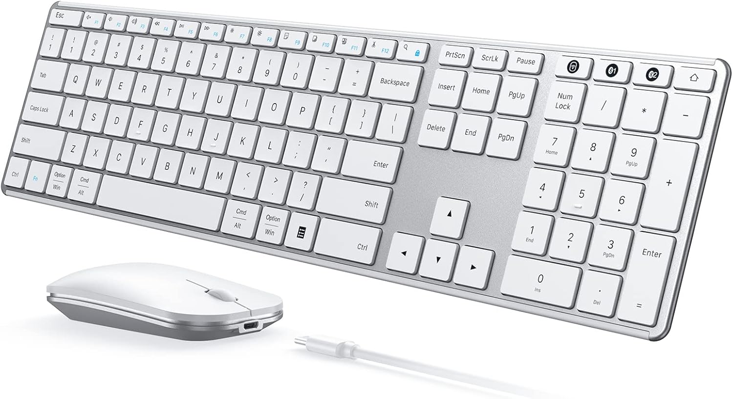 seenda Wireless Keyboard & Mouse Combo - Multi-Device Rechargeable, Win/Mac/iPad, White