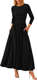 Women's Long Sleeve Ruched Maxi Dress - Flattering Boho Fit