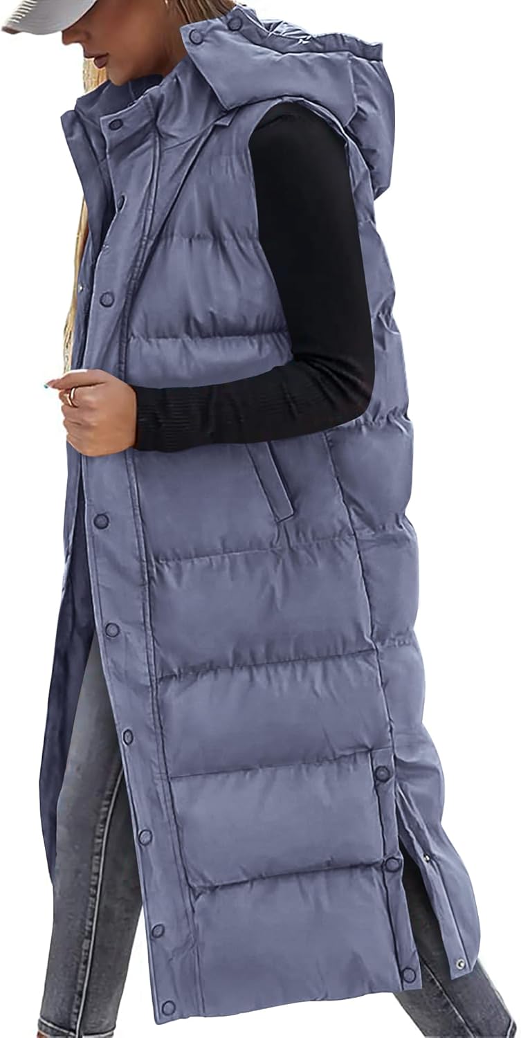 Long Puffer Vest for Women - Stylish Quilted Hooded Outerwear