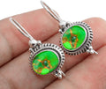 Solid 925 Sterling Silver Dangling Earrings With Green Copper