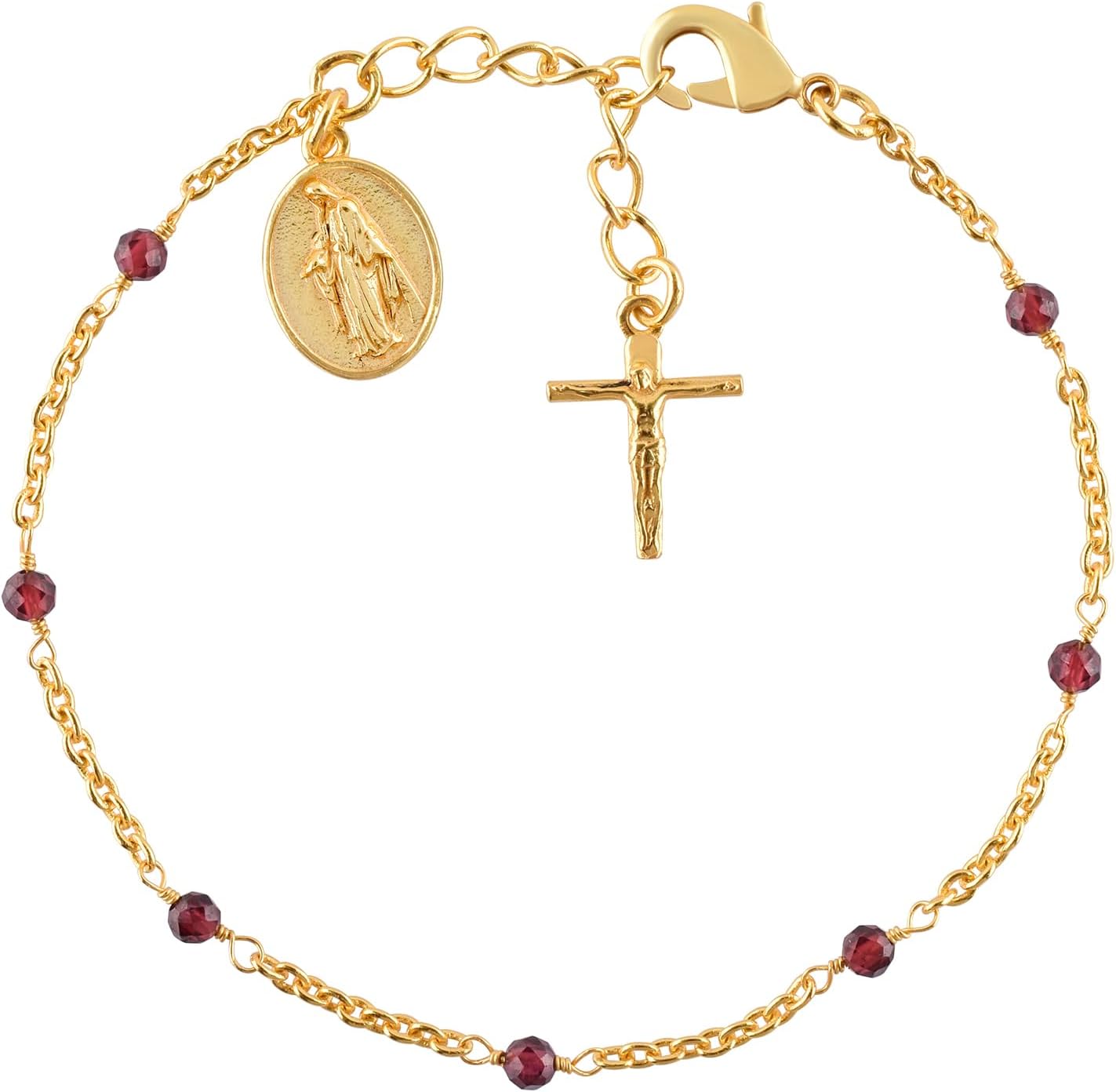 Gemstone Bracelets for Women with Virgin Mary Cross Charm