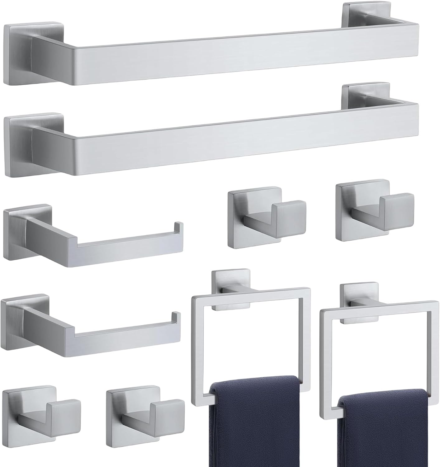 Bathroom Accessories Towel Bar Set: 10 Pieces Brushed Nickel