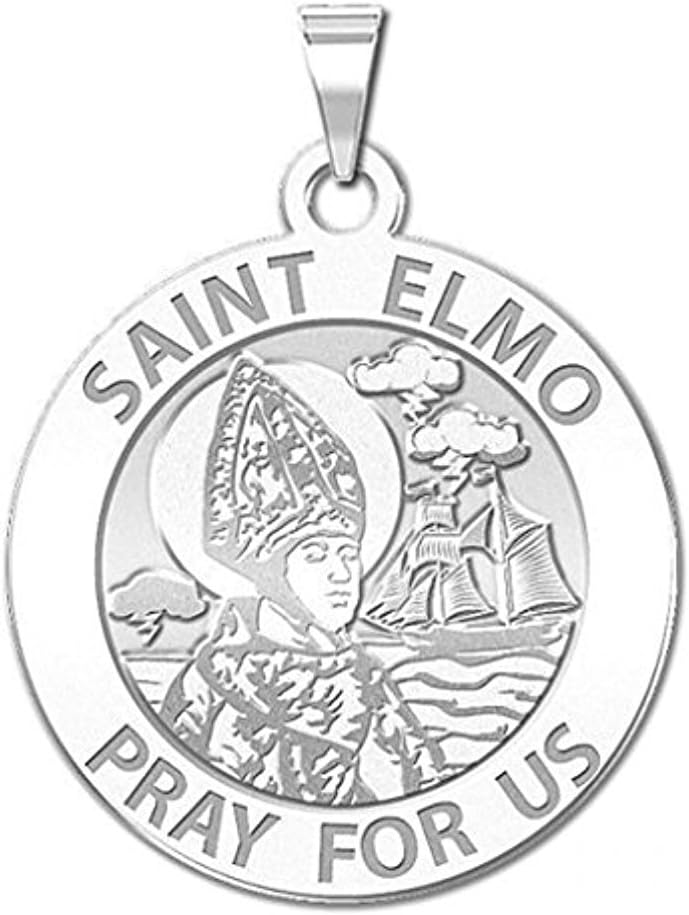 Saint Elmo Round Religious Medal in Sterling Silver - 1 Inch
