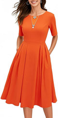 Women's Vintage Patchwork Pockets Puffy Swing Dress - Elegant Hepburn