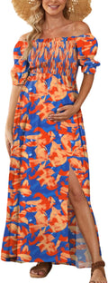 Floral Maternity Dress for Women Square Neck Puff Sleeve Maxi