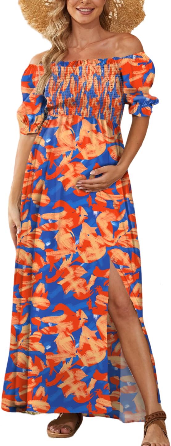 Floral Maternity Dress with Puff Sleeves for Baby Showers