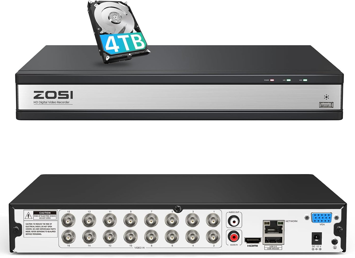ZOSI 16 Channel 1080P H.265+ Hybrid DVR for Security Cameras