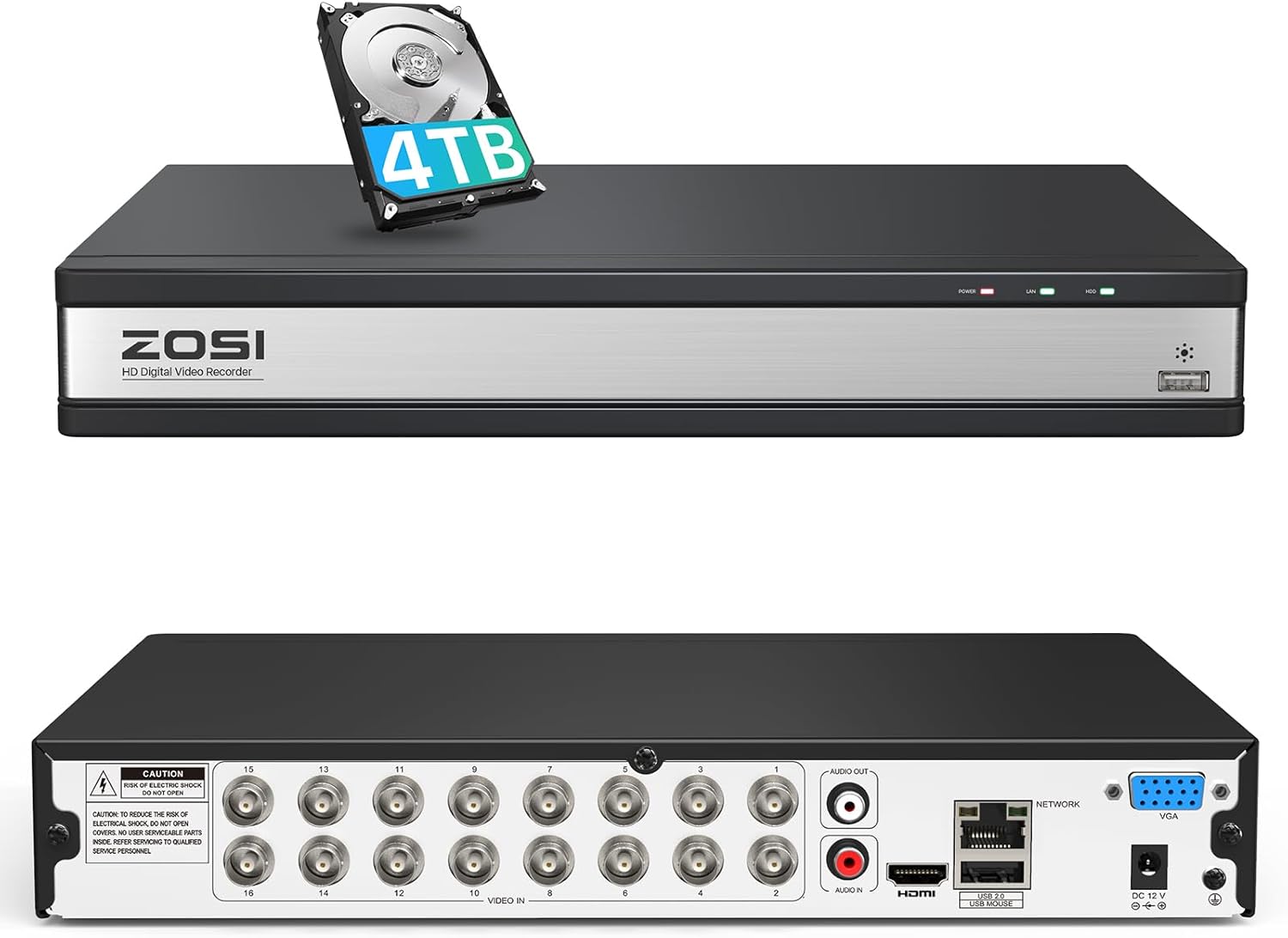 ZOSI 16 Channel 1080P H.265+ Hybrid DVR for Security Cameras