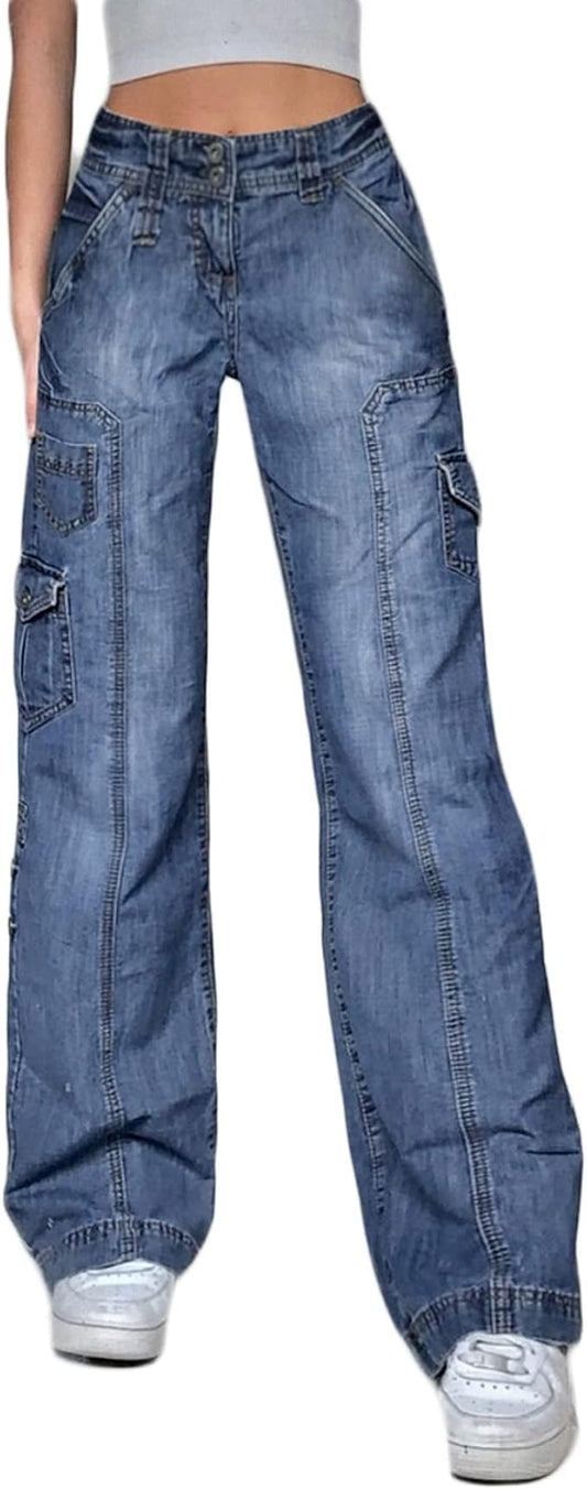 Viatabuna Patchwork Jeans for Women High Waisted Straight Leg