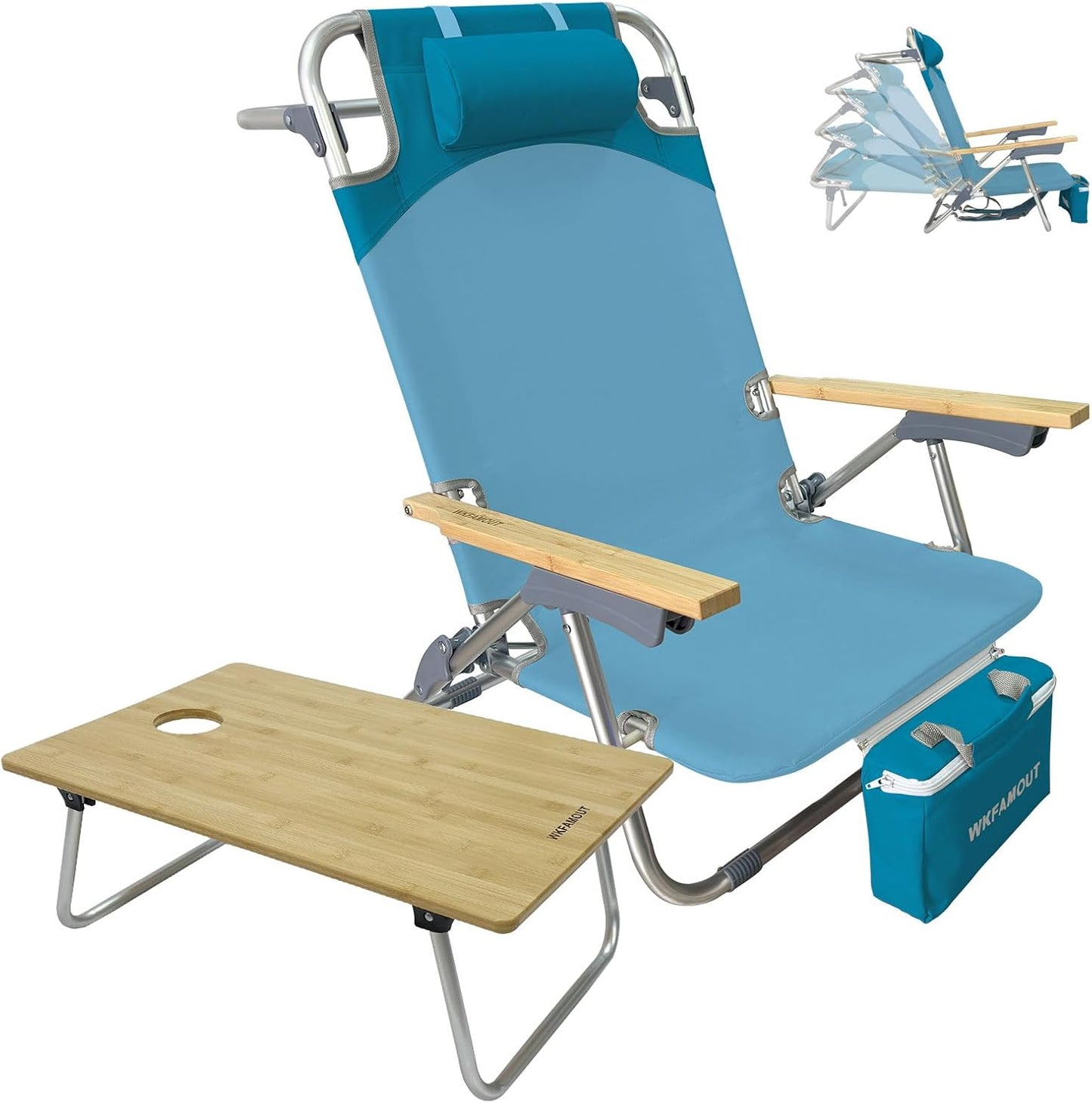 Folding Backpack Beach Chair with Cooler Bag and Table