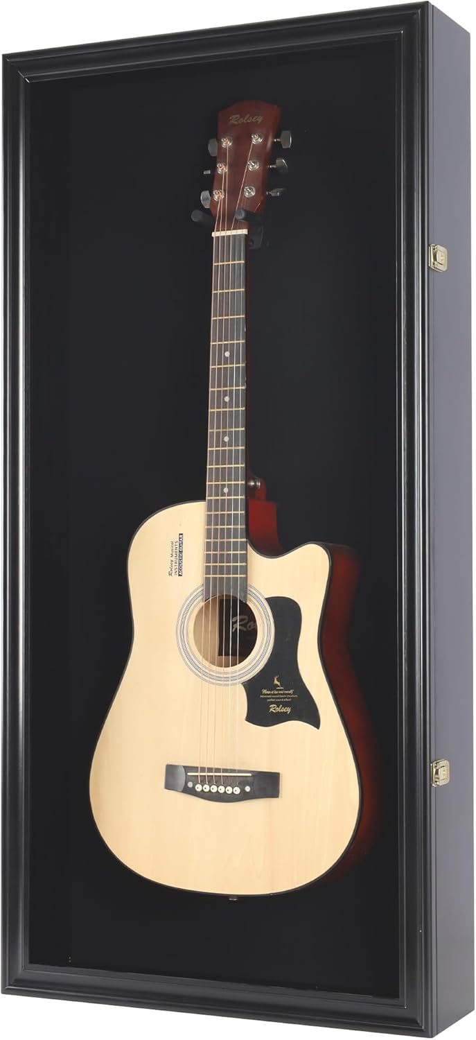Acoustic Guitar Display Case Cabinet with UV Protection and Hanger