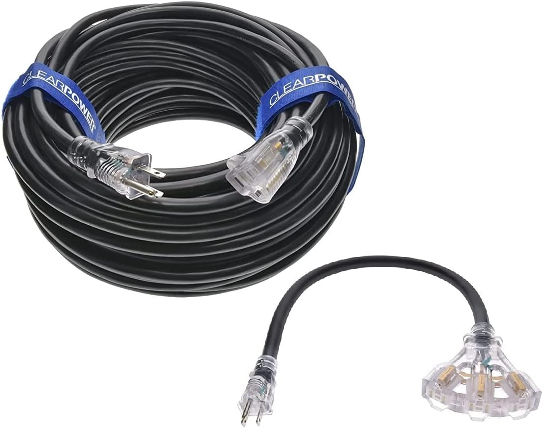 Clear Power Combo Pack 150ft 12/3 SJTW Extension Cord & Adapter