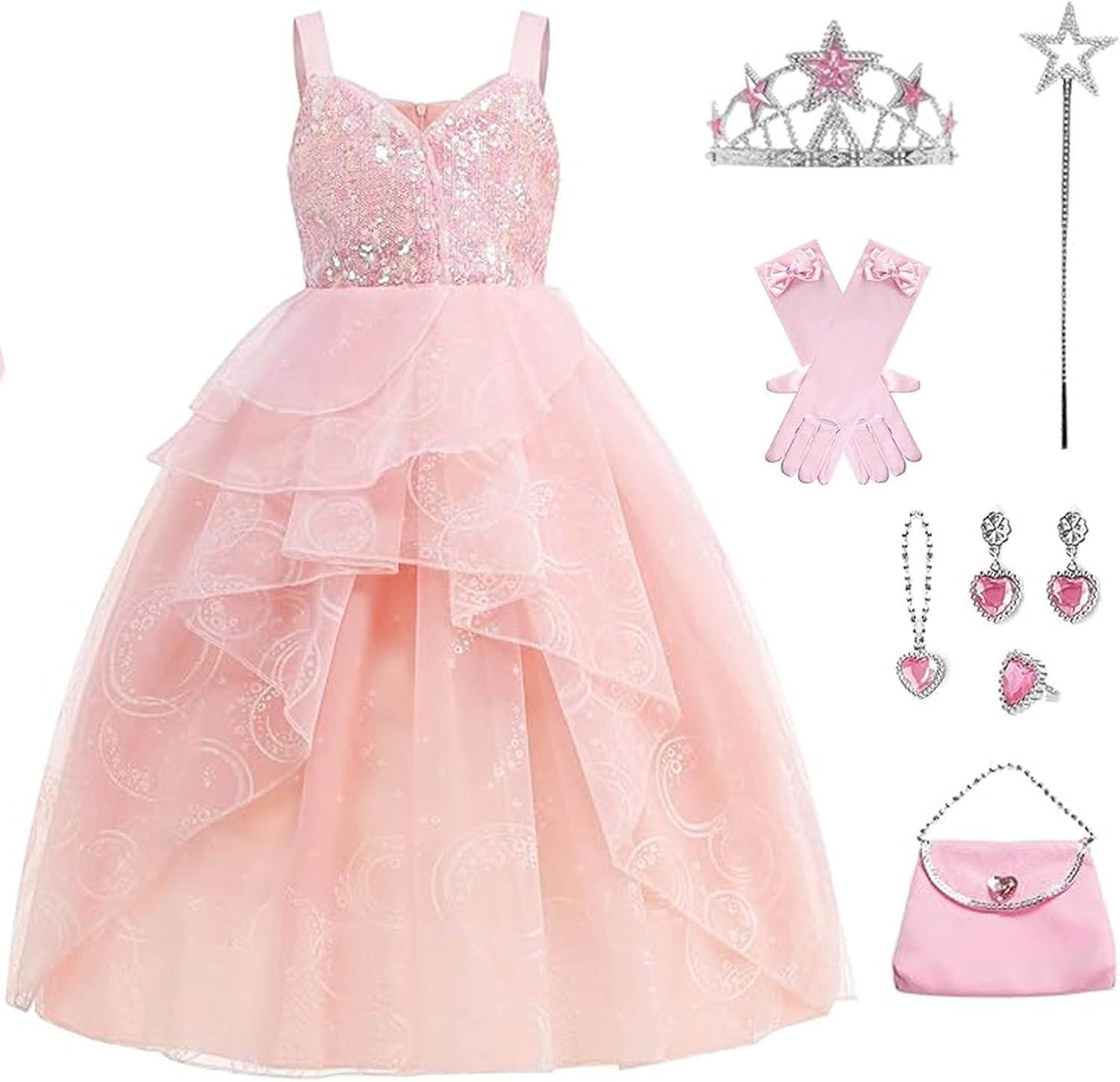 Wicked Glinda Dress for Girls Halloween Cosplay Costume Set