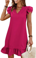 Spring Summer V Neck Ruffle Hem Smock Dress - Casual Beachwear QACOHU