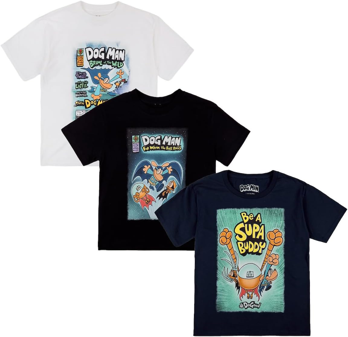 Dog Man Youth 3-Pack T-Shirts for Young Fans of the Series