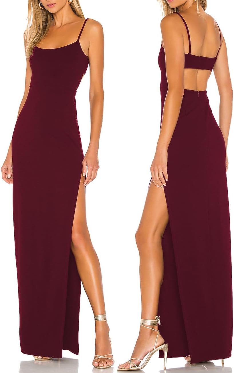 JLCNCUE Women's Sexy Backless Maxi Dress with Thigh High Slit