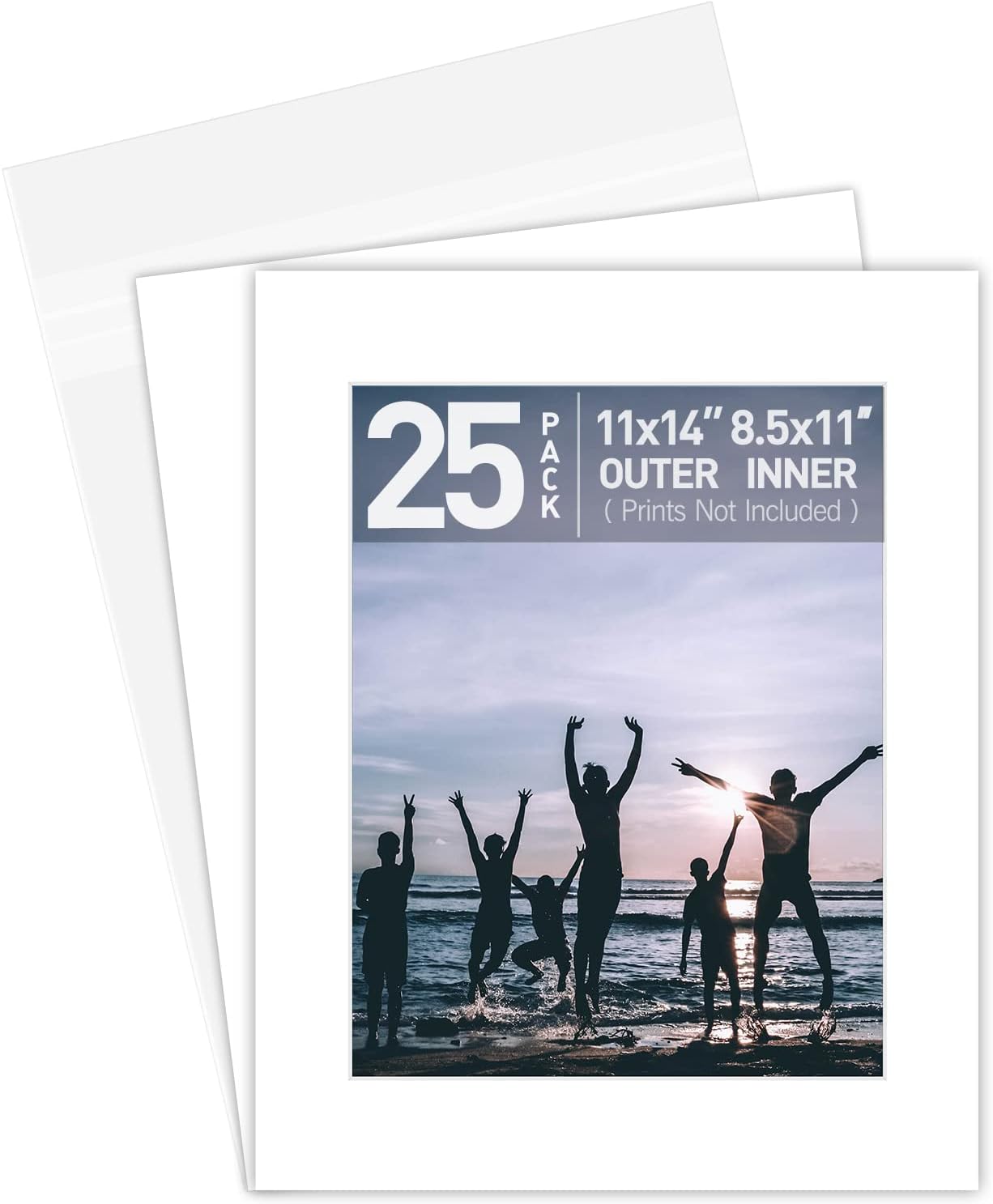 White Pre-Cut 11x14 Picture Mat for 8.5x11 Photos - 25 Pack